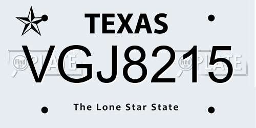 VGJ8215 Texas License Plate