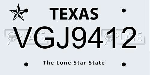 VGJ9412 Texas License Plate