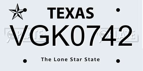 VGK0742 Texas License Plate