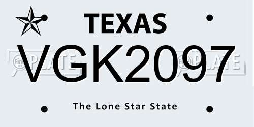 VGK2097 Texas License Plate