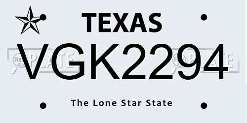 VGK2294 Texas License Plate