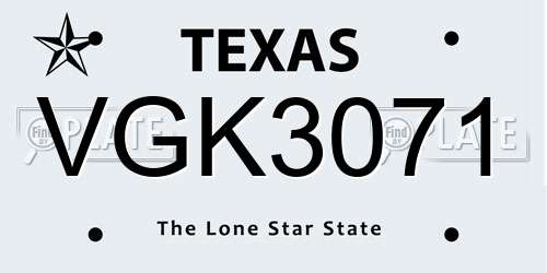 VGK3071 Texas License Plate