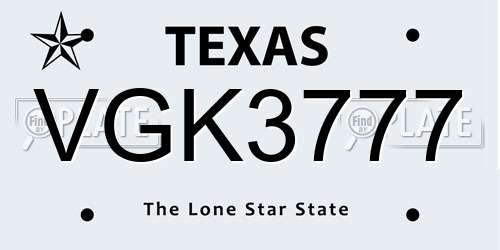 VGK3777 Texas License Plate