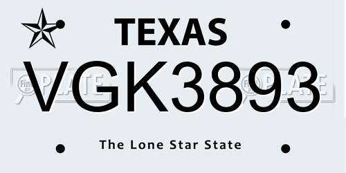 VGK3893 Texas License Plate