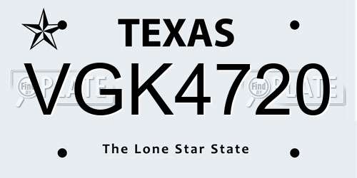 VGK4720 Texas License Plate