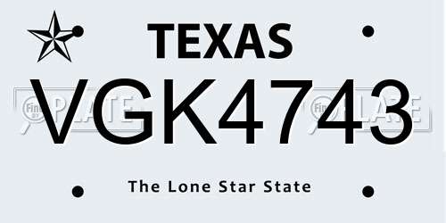 VGK4743 Texas License Plate