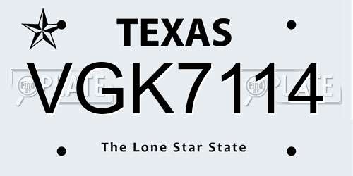 VGK7114 Texas License Plate