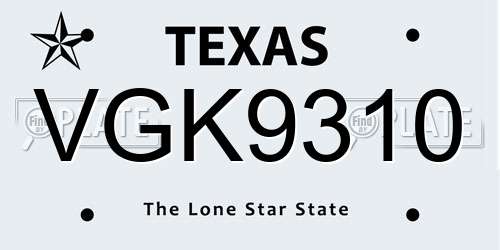 VGK9310 Texas License Plate