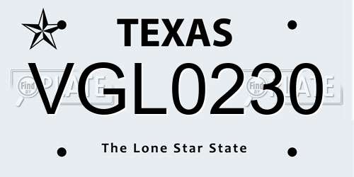 VGL0230 Texas License Plate