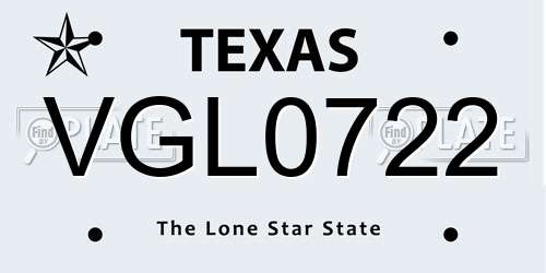 VGL0722 Texas License Plate