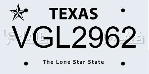 VGL2962 Texas License Plate