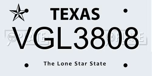 VGL3808 Texas License Plate