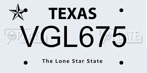 VGL675 Texas License Plate