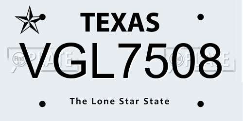VGL7508 Texas License Plate