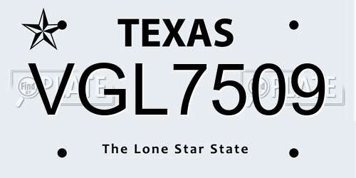 VGL7509 Texas License Plate