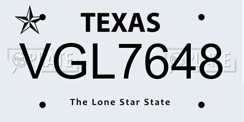 VGL7648 Texas License Plate