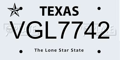 VGL7742 Texas License Plate