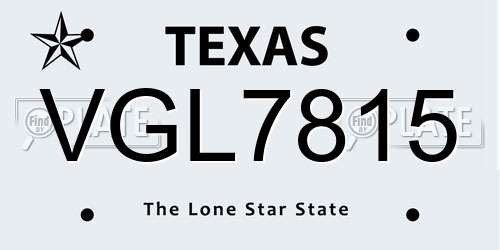 VGL7815 Texas License Plate