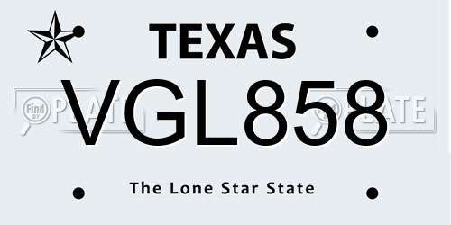 VGL858 Texas License Plate