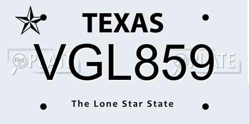 VGL859 Texas License Plate