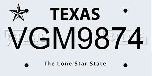VGM9874 Texas License Plate