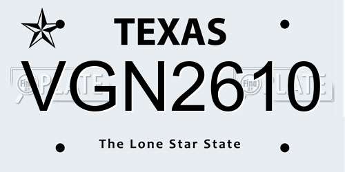 VGN2610 Texas License Plate