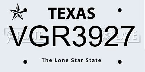 VGR3927 Texas License Plate