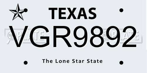 VGR9892 Texas License Plate