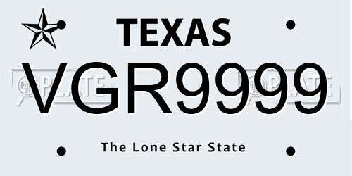 VGR9999 Texas License Plate