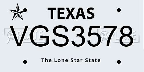 VGS3578 Texas License Plate