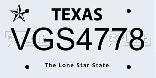 VGS4778 Texas License Plate