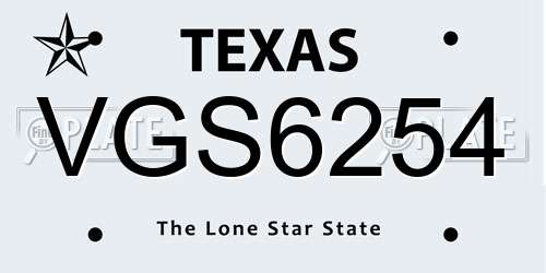 VGS6254 Texas License Plate