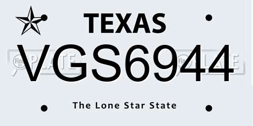 VGS6944 Texas License Plate