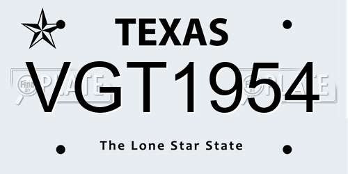 VGT1954 Texas License Plate
