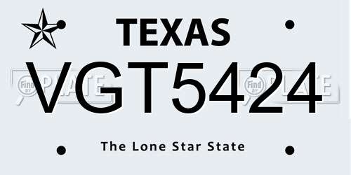 VGT5424 Texas License Plate