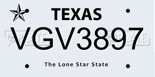 VGV3897 Texas License Plate