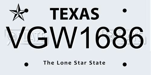 VGW1686 Texas License Plate