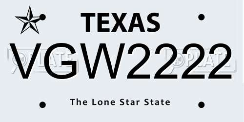 VGW2222 Texas License Plate