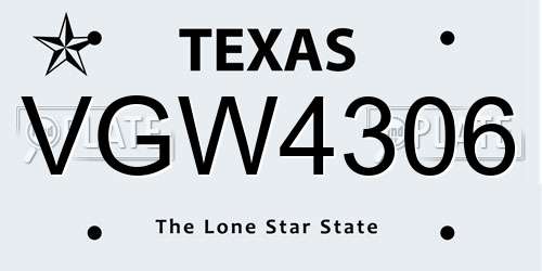 VGW4306 Texas License Plate