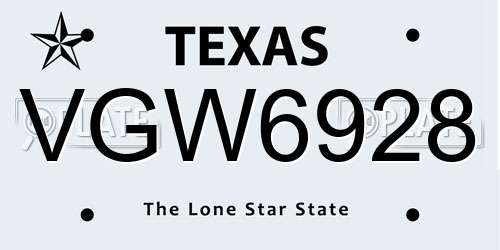 VGW6928 Texas License Plate