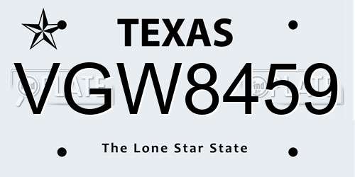 VGW8459 Texas License Plate
