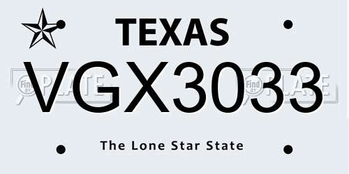VGX3033 Texas License Plate