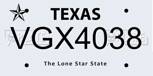 VGX4038 Texas License Plate