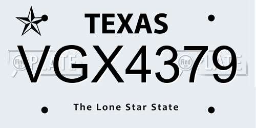 VGX4379 Texas License Plate