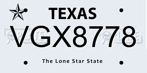 VGX8778 Texas License Plate