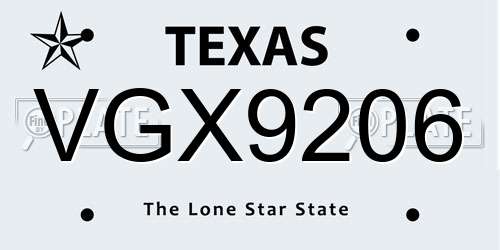 VGX9206 Texas License Plate