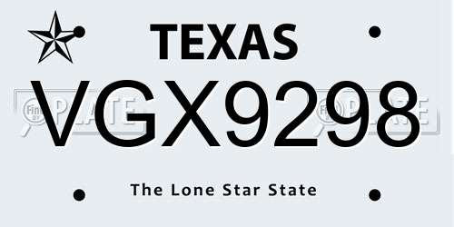VGX9298 Texas License Plate