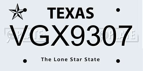 VGX9307 Texas License Plate