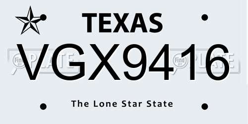 VGX9416 Texas License Plate