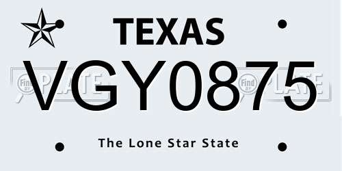 VGY0875 Texas License Plate